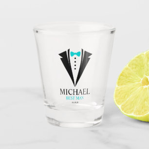Bright Aqua Bow Stropdas "Best Man" Tuxedo Shot Glas