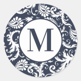 Bright Aqua Damask Monogram Wedding Stickers