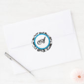 Bright Aqua Damask Monogram Wedding Stickers (Envelop)