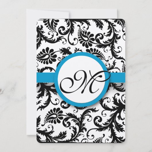 Bright Aqua Damask Swirls Wedding Kaart (Achterkant)