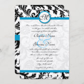 Bright Aqua Damask Swirls Wedding Kaart (Voorkant / Achterkant)