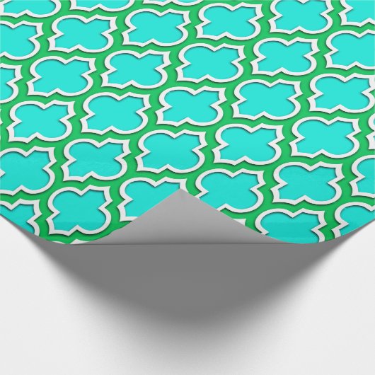 Bright Aqua Emerald Green Wht XL Moroccan #4DS Cadeaupapier (Hoek)