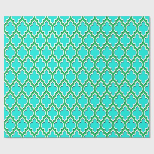 Bright Aqua Emerald Green Wht XL Moroccan #4DS Cadeaupapier (Vlak)