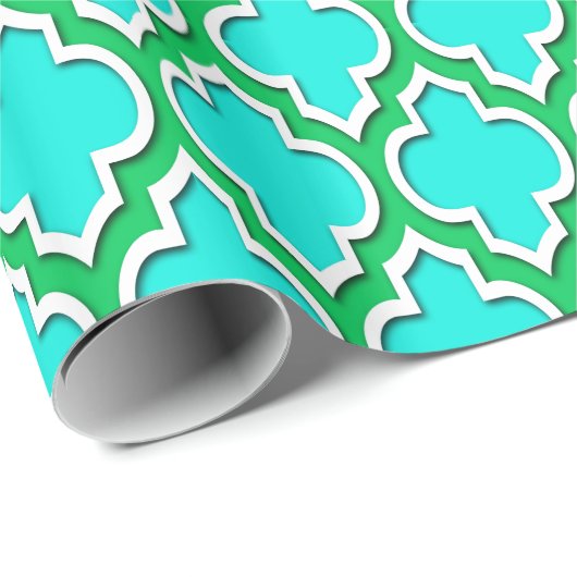 Bright Aqua Emerald Green Wht XL Moroccan #4DS Cadeaupapier (Rol Hoek)