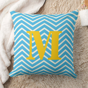 Bright Aqua en Geel Monogram Zig Zag Kussen