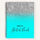 Bright Aqua en Silver Glitter Ombre Drawing Notitieboek (Voorkant)