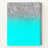 Bright Aqua en Silver Glitter Ombre Drawing Notitieboek (Achterkant)