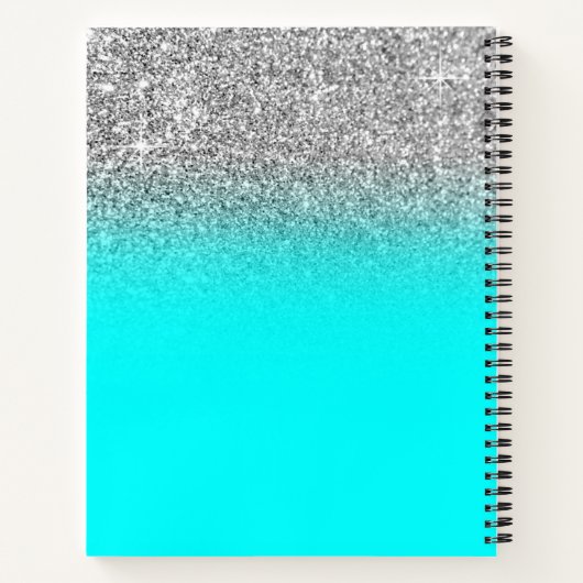 Bright Aqua en Silver Glitter Ombre Drawing Notitieboek (Achterkant)