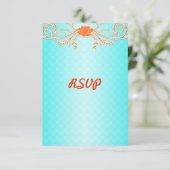 Bright Aqua en Tangerine Sinaasappel Wedding RSVP (Staand voorkant)