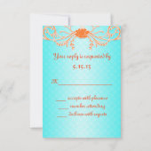 Bright Aqua en Tangerine Sinaasappel Wedding RSVP (Achterkant)