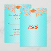 Bright Aqua en Tangerine Sinaasappel Wedding RSVP (Voorkant / Achterkant)