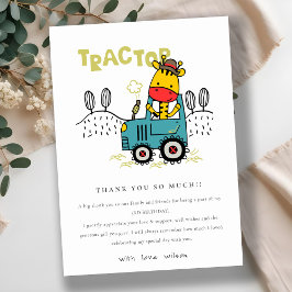 Bright Aqua Giraffe in Boerderij Tractor Boys Verj Bedankkaart