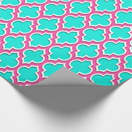 Bright Aqua Hot Pink White Moroccan #4DS Cadeaupapier (Hoek)