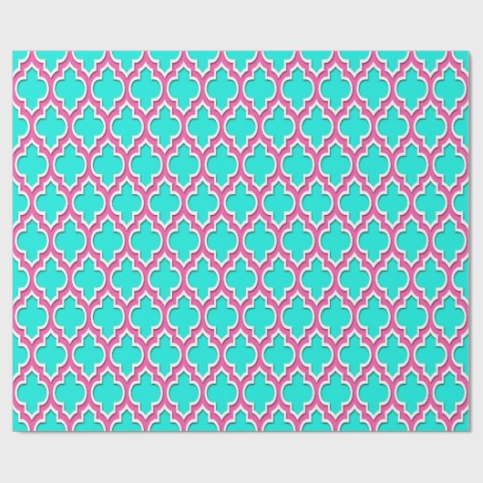 Bright Aqua Hot Pink White Moroccan #4DS Cadeaupapier (Vlak)