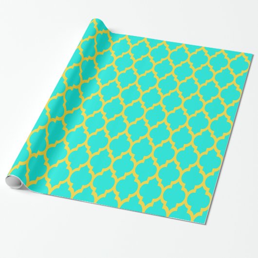 Bright Aqua Pineappel Geel Marokkaans #4 Cadeaupapier (Uitgerold)