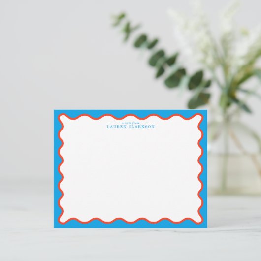 Bright Aqua & Tangerine Wavy Note Card Kaart (Staand voorkant)