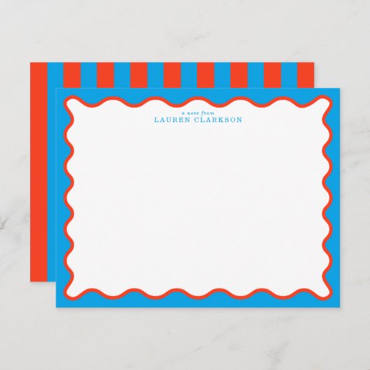 Bright Aqua & Tangerine Wavy Note Card Kaart (Voorkant / Achterkant)