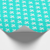 Bright Aqua White Fleur de Lis Pattern Cadeaupapier (Hoek)