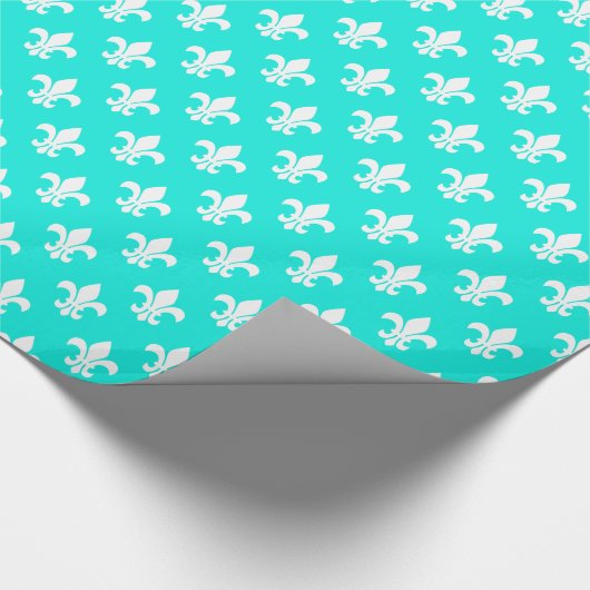 Bright Aqua White Fleur de Lis Pattern Cadeaupapier (Hoek)