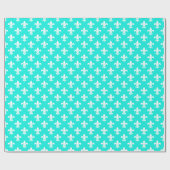 Bright Aqua White Fleur de Lis Pattern Cadeaupapier (Vlak)