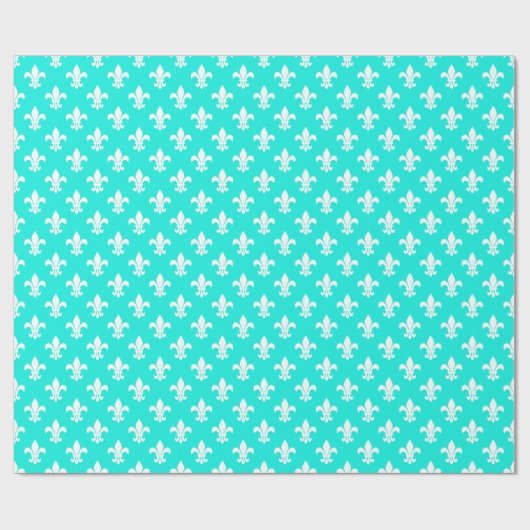 Bright Aqua White Fleur de Lis Pattern Cadeaupapier (Vlak)