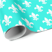 Bright Aqua White Fleur de Lis Pattern Cadeaupapier (Rol Hoek)