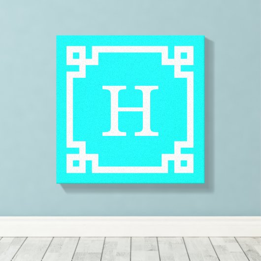 Bright Aqua White — Griekse sleutel #2 geprogramme Canvas Afdruk (Insitu (Houten vloer))