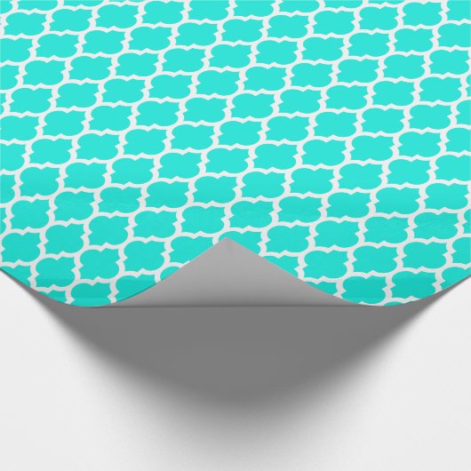 Bright Aqua White Moroccan Quatrefoil Pattern #4 Cadeaupapier (Hoek)