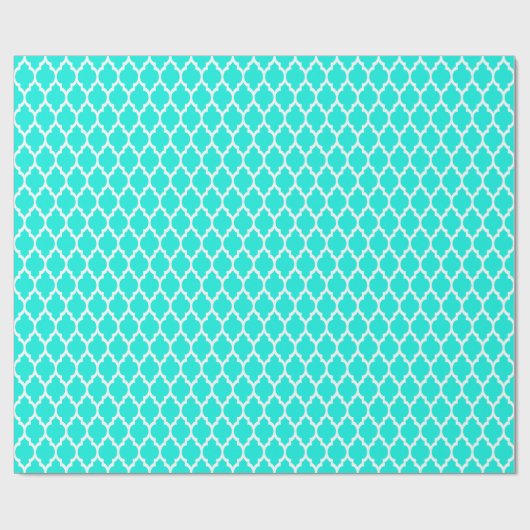 Bright Aqua White Moroccan Quatrefoil Pattern #4 Cadeaupapier (Vlak)