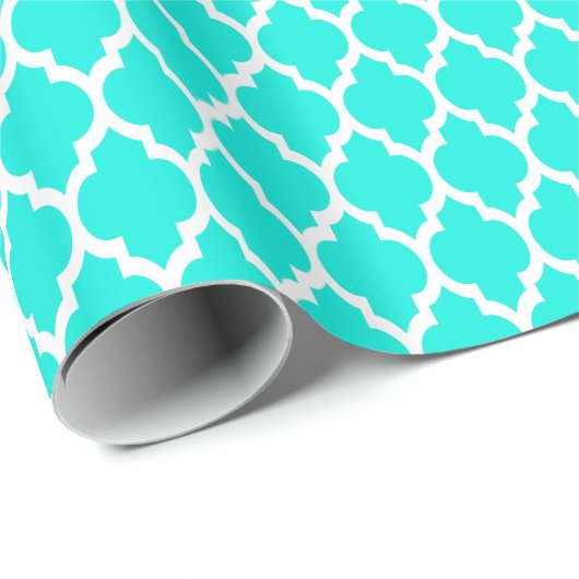 Bright Aqua White Moroccan Quatrefoil Pattern #4 Cadeaupapier (Rol Hoek)