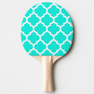 Bright Aqua White Moroccan Quatrefoil Pattern #5 Tafeltennisbatje