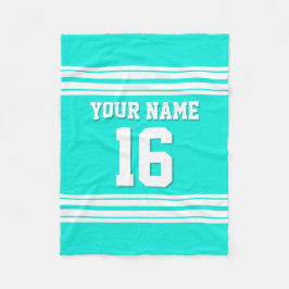 Bright Aqua White Sports Jersey Fleece Deken