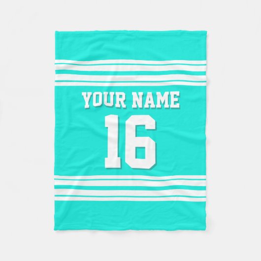 Bright Aqua White Sports Jersey Fleece Deken (Voorkant)