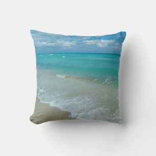 Bright Aqua White Waves crashen op strand Kussen