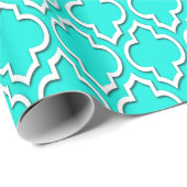 Bright Aqua White XL Moroccan Quatrefoil #7DS Cadeaupapier (Rol Hoek)