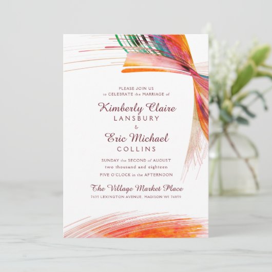 Bright Artsy Abstract Waterverf Brush Bruiloft Kaart (Staand voorkant)