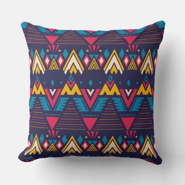 Bright Aztec Pattern Yellow Blue Kussen (Voorkant)