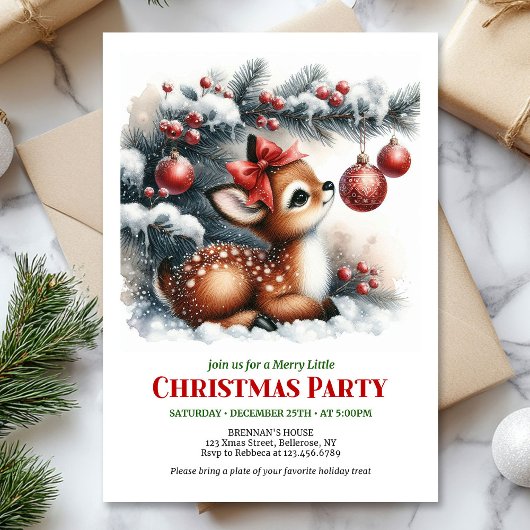 Bright baby fawn Christmas kids invite digital  Kaart