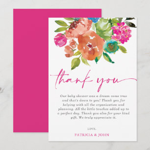Bright Baby in Bloom Pink Floral Girl Baby shower Bedankkaart