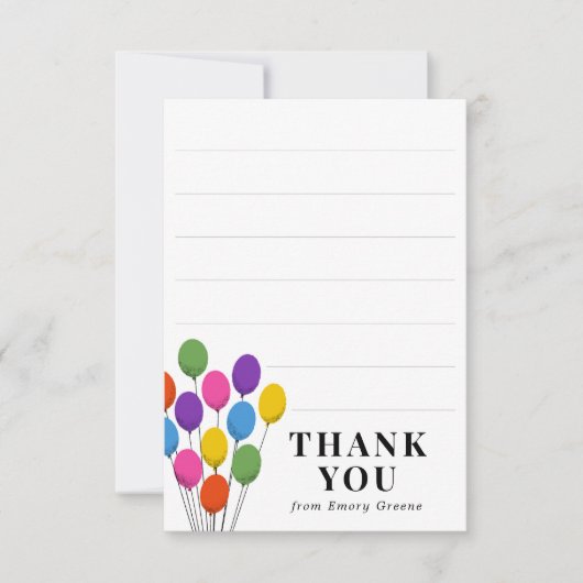 Bright Ballons Verjaardag Dank u Nota Bedankkaart (Voorkant)