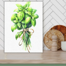 Bright Basil Waterverf Fresh Herb Art voor Keuken
