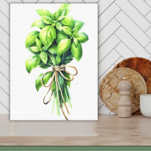 Bright Basil Waterverf Fresh Herb Art voor Keuken Canvas Afdruk