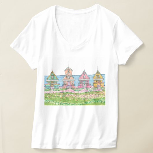 Bright Beach Cottage Vneck Tshirt (Laagn)