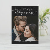 Bright Beginnings New Year Black Photo  Feestdagenkaart (Staand voorkant)