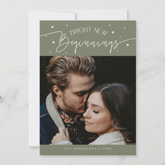 Bright Beginnings New Year Sage Green Photo Feestdagenkaart (Voorkant)