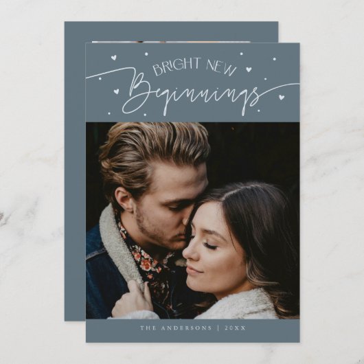 Bright Beginnings New Year Slate Blue Photo Feestdagenkaart (Voorkant / Achterkant)