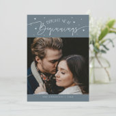 Bright Beginnings New Year Slate Blue Photo Feestdagenkaart (Staand voorkant)