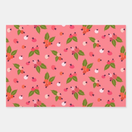 Bright Berry Floral Pattern Inpakpapier Vel (Voorkant 3)