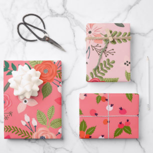 Bright Berry Floral Pattern Inpakpapier Vel