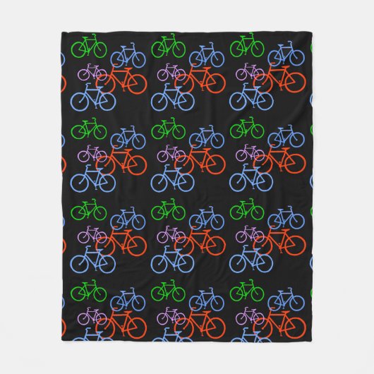 Bright Bicycles Patroon op zwart Fleece Deken (Voorkant)